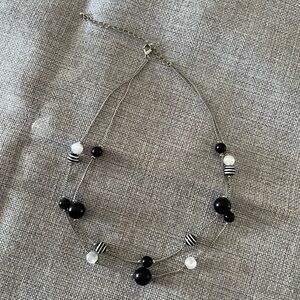 Black & White Beaded Illusion Necklace - Striped & Solid Accents